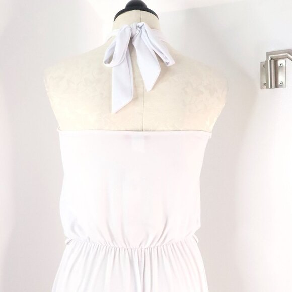 New Body Central Women's L Y2K White Stretch Wide Leg Halter Tie Neck Jumpsuit - Picture 7 of 12